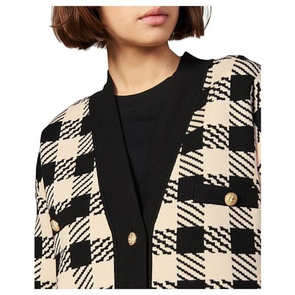 💕SANDRO💕 Jisou Oversized Checked Knitted Cardigan ~ Beige - Picture 2 of 16